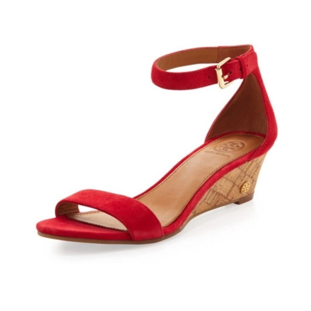 Tory Burch Wedge Heel Leather Quality Shoes Women 6.5 Red Classy Sexy Date Party
